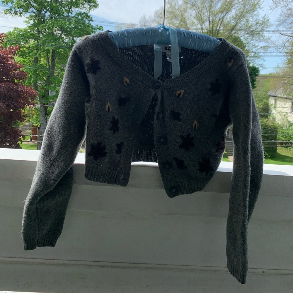 Wool grey cropped long sleeve cropped cardigan